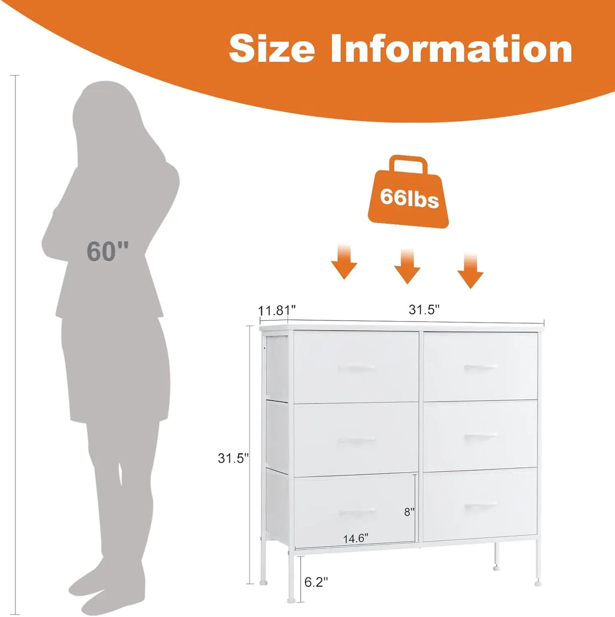 JHK Modern Six Drawer Fabric Nightstand Storage Cabinet