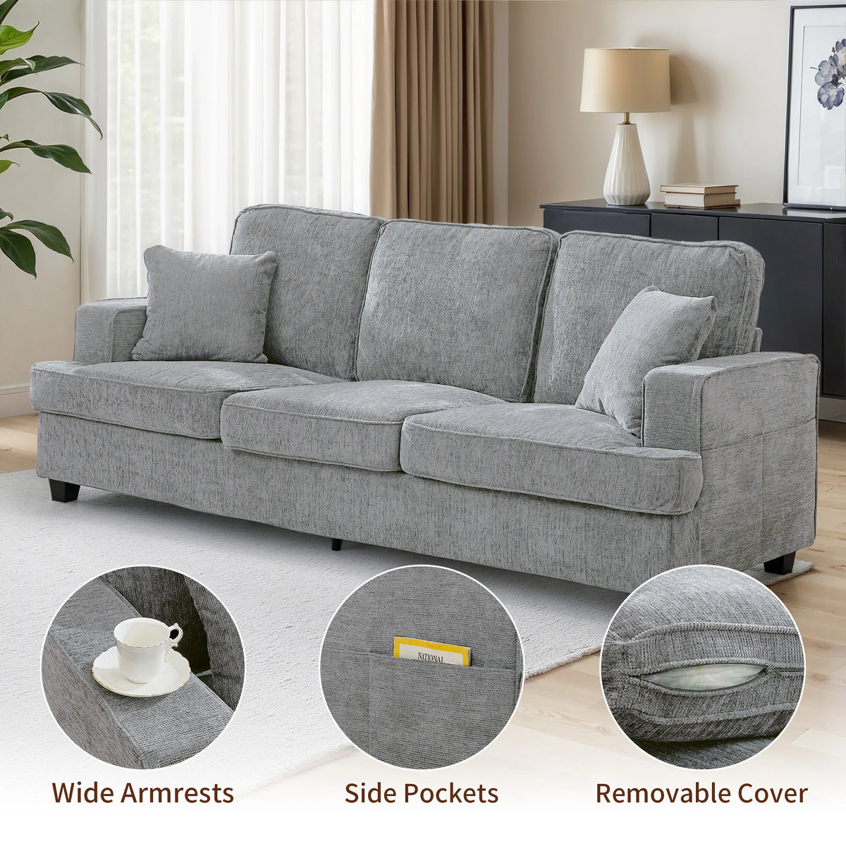 Modern Chenile Cloud Couch Sofa Featuring Sturdy Wooden Frame