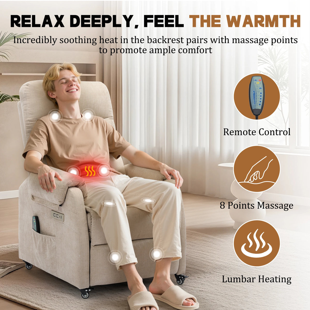 KORSER Modern Small Recliner Chair With USB Charging And Wheels