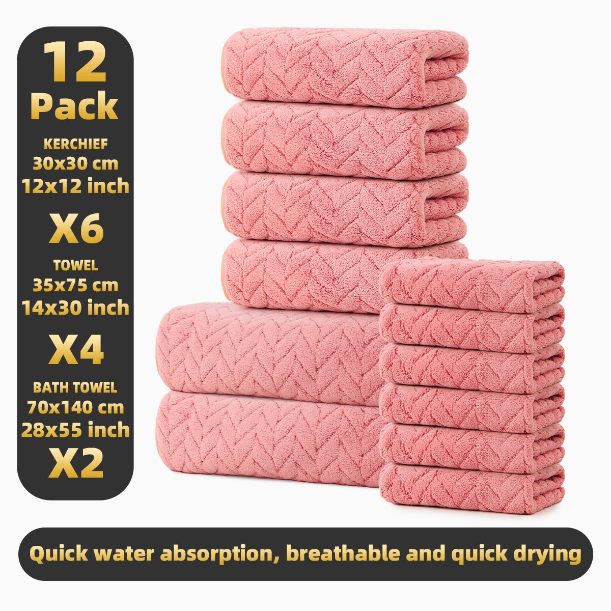 Premium 12 Piece Microfiber Bath Towel Set For Bathroom Use