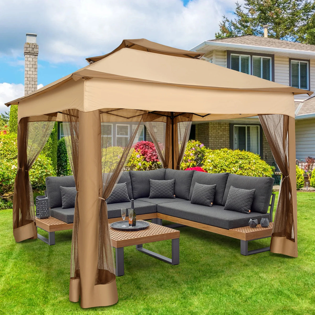 Tooluck Pop Up Gazebo With Mosquito Netting And Double Ventilation