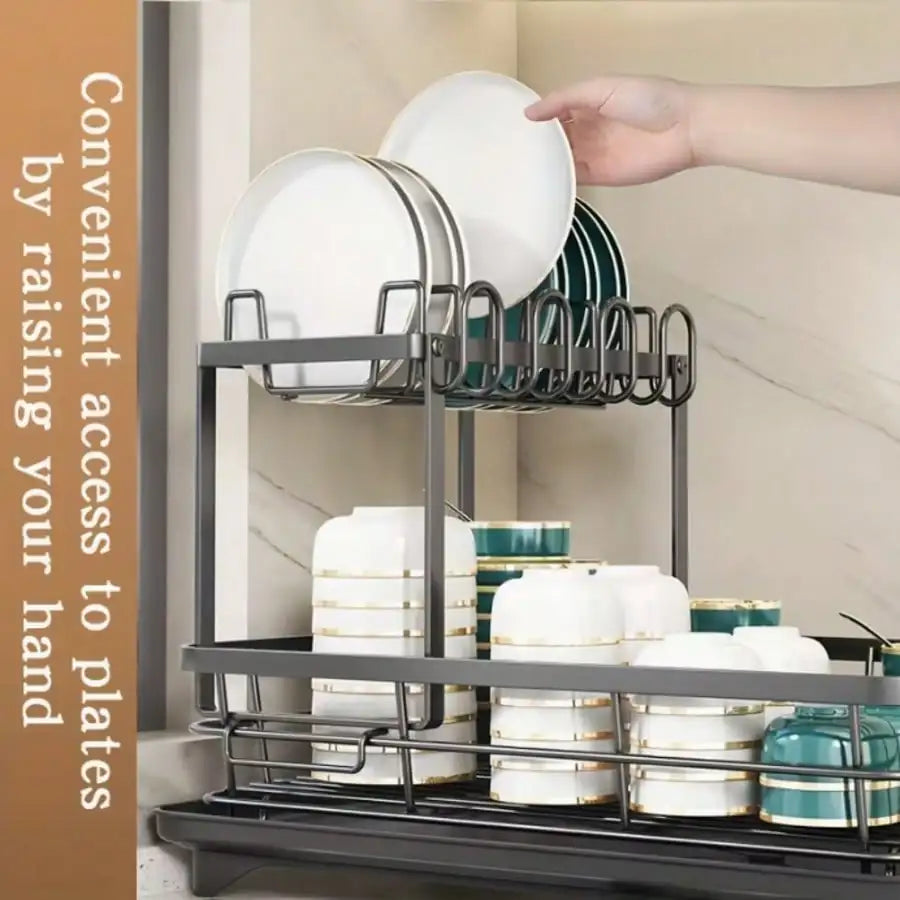 Double Layer Carbon Steel Kitchen Cutlery Rack With Cup Holder