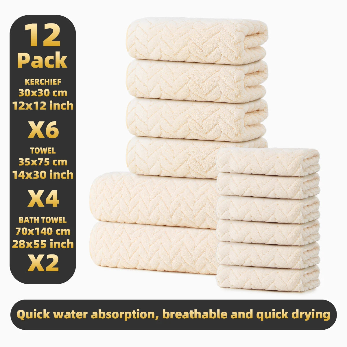 Premium 12 Piece Microfiber Bath Towel Set For Bathroom Use