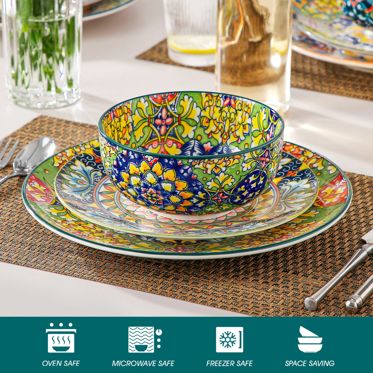 Malacasa Porcelain Cereal Bowl Set Featuring Elegant Floral Design