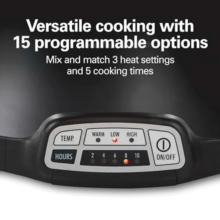 Programmable Slow Cooker with Lid Latch and Dishwasher Safe Crock