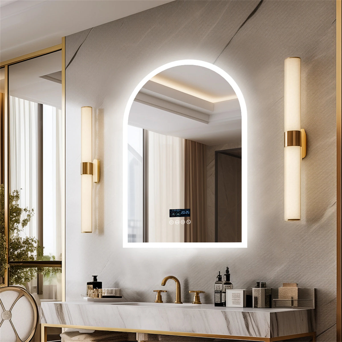 BORWART LED Arch Bathroom Mirror With Bluetooth And Anti Fog Lighting