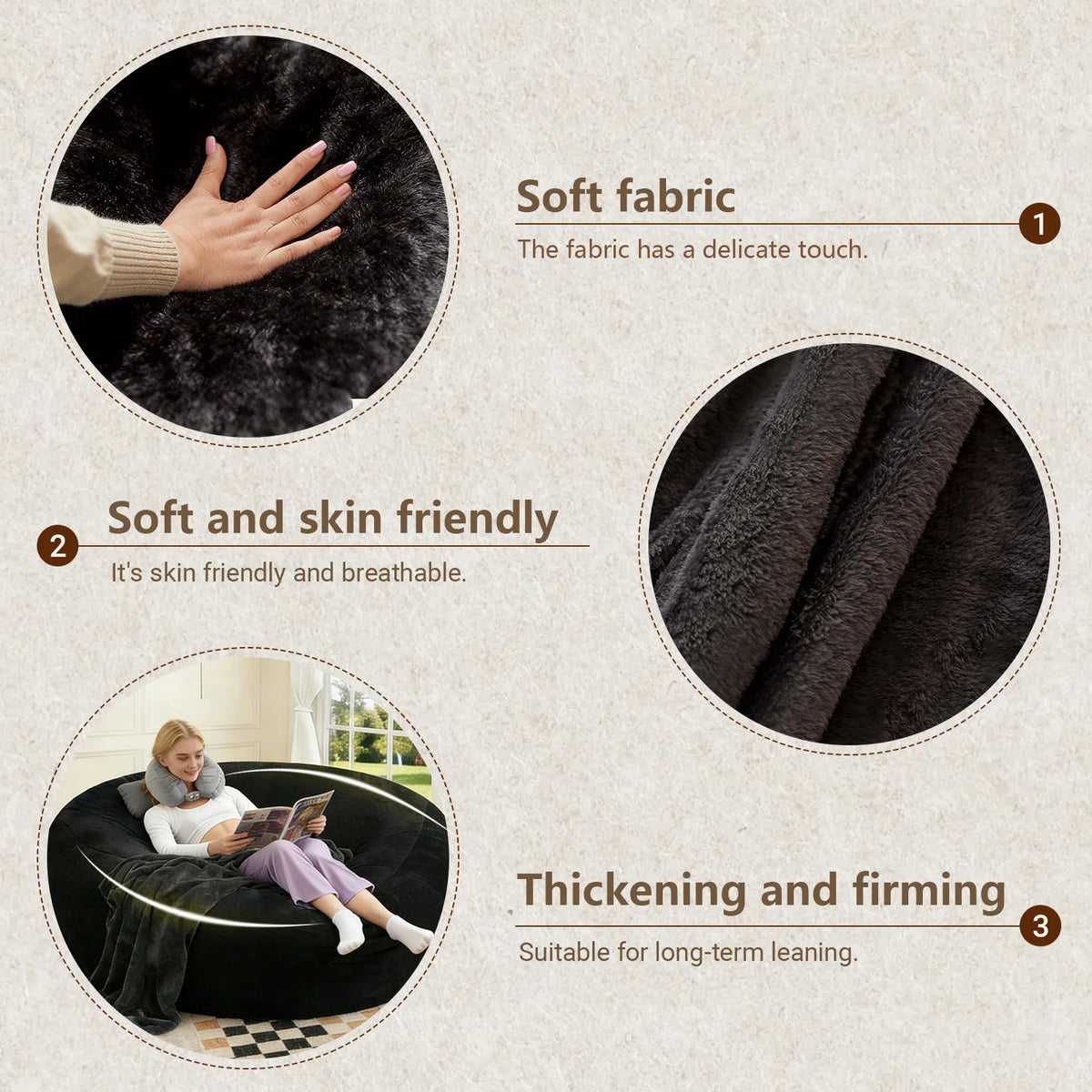 Premium Memory Foam Beanbag Chair With Washable Cover For Bedroom