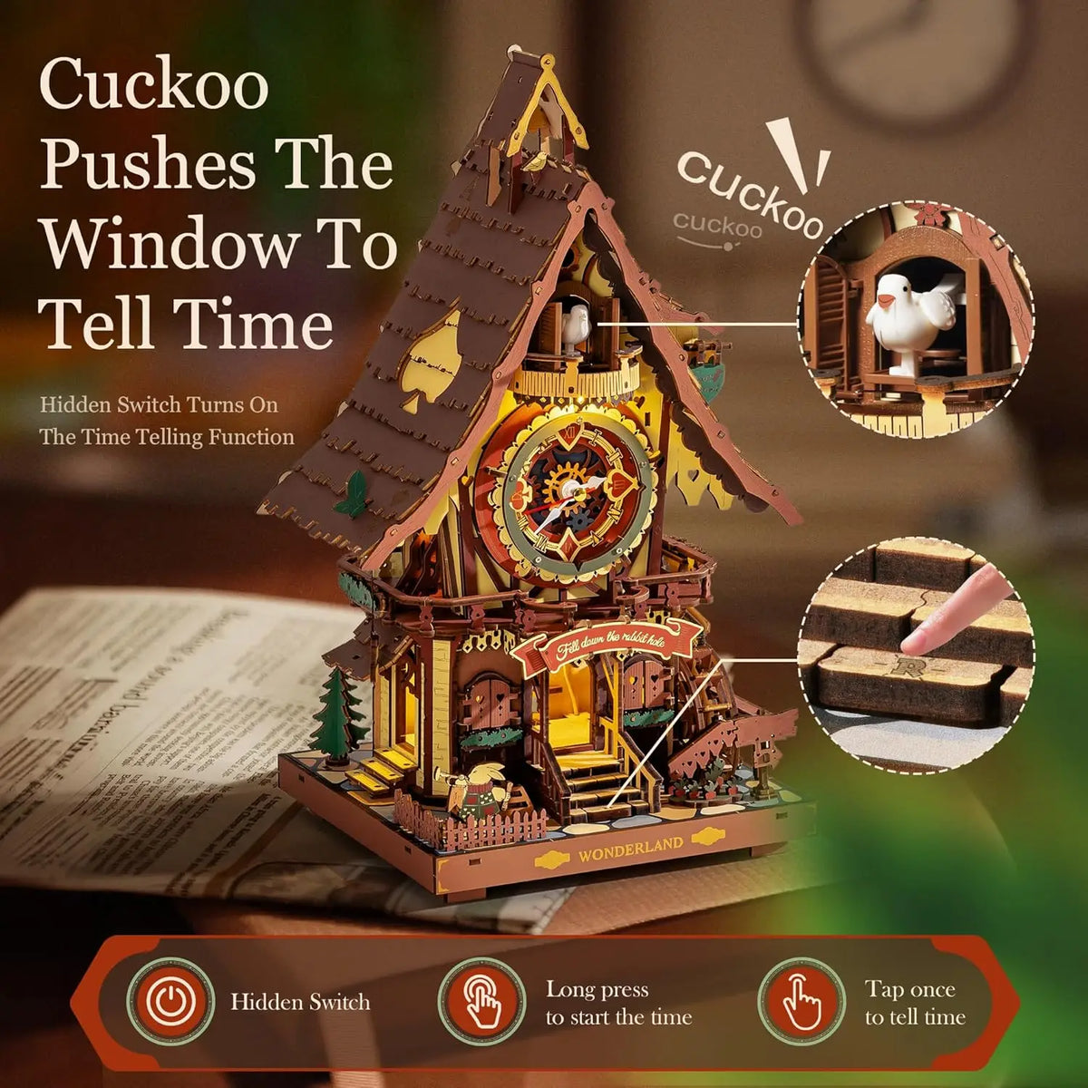 Robotime 3D Wooden Cuckoo Clock Puzzle Kit With Working Bird