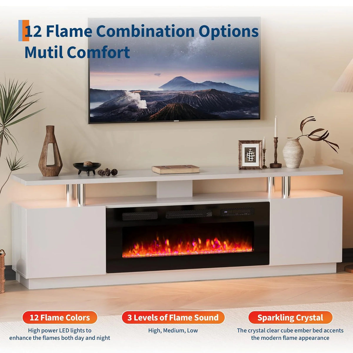 Adoolla Modern Fireplace TV Stand With Integrated Electric Heater Console
