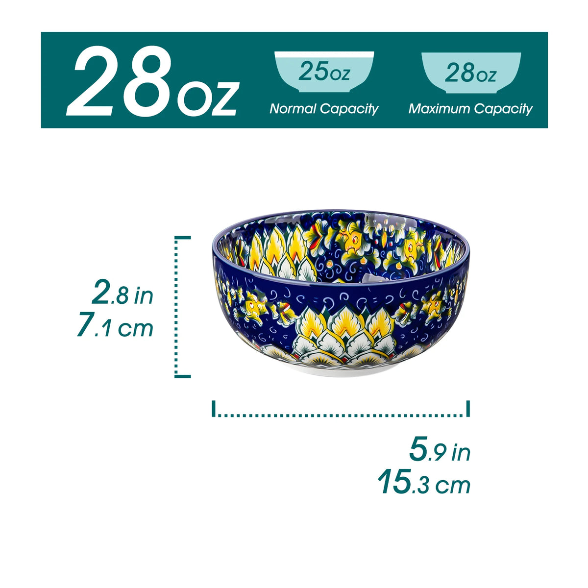 Malacasa Porcelain Cereal Bowl Set Featuring Elegant Floral Design