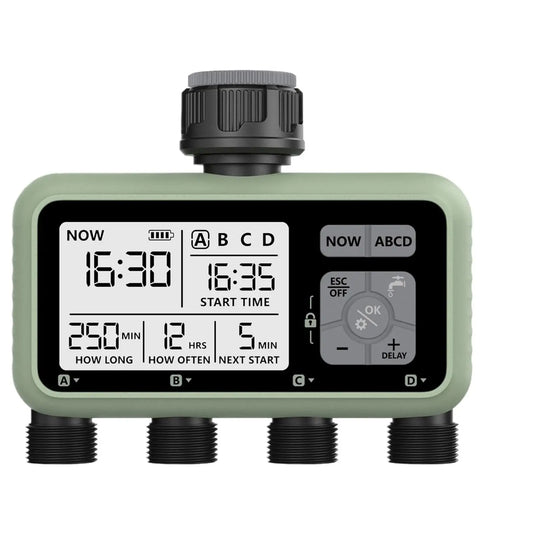 4 Zone Programmable Garden Watering Timer With Rain Delay And Auto Mode