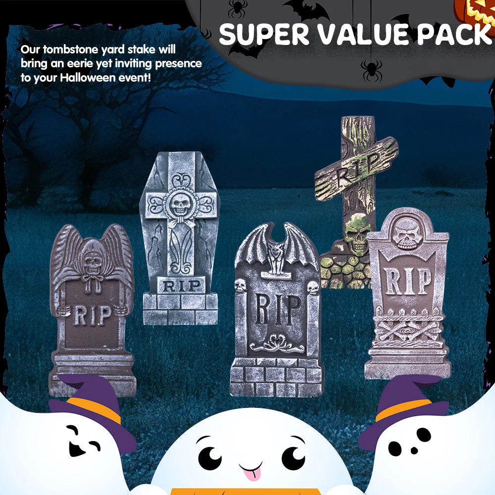 Halloween Foam Graveyard Tombstones with Metal Stakes for Outdoor Decor