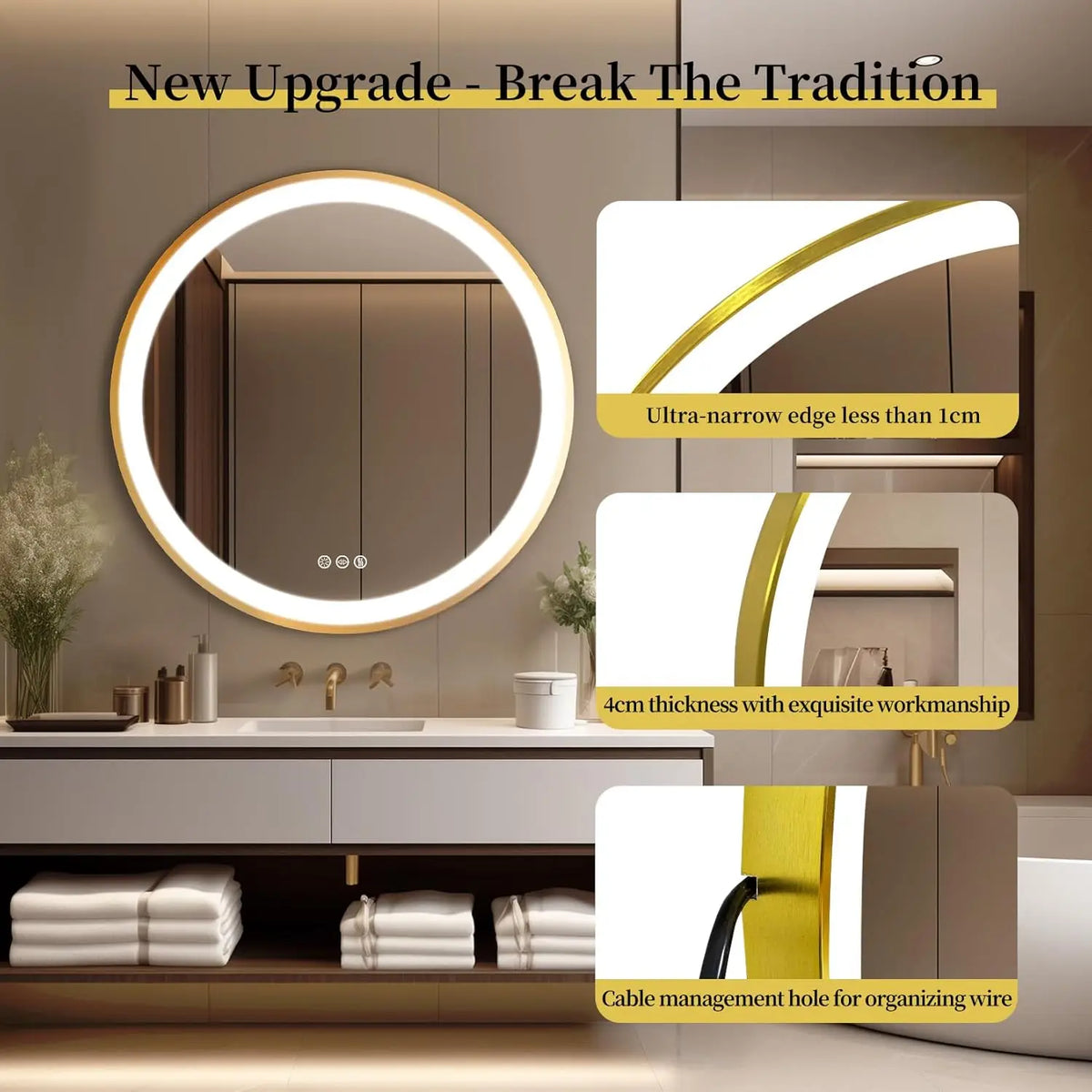 BORWART LED Bathroom Mirror With Anti Fog Memory Function