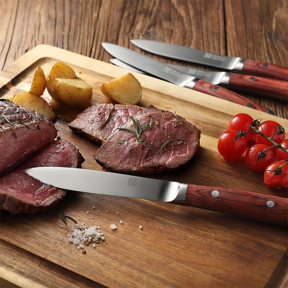 Keemake Four Piece Stainless Steel Steak Knife Set Wood Handle