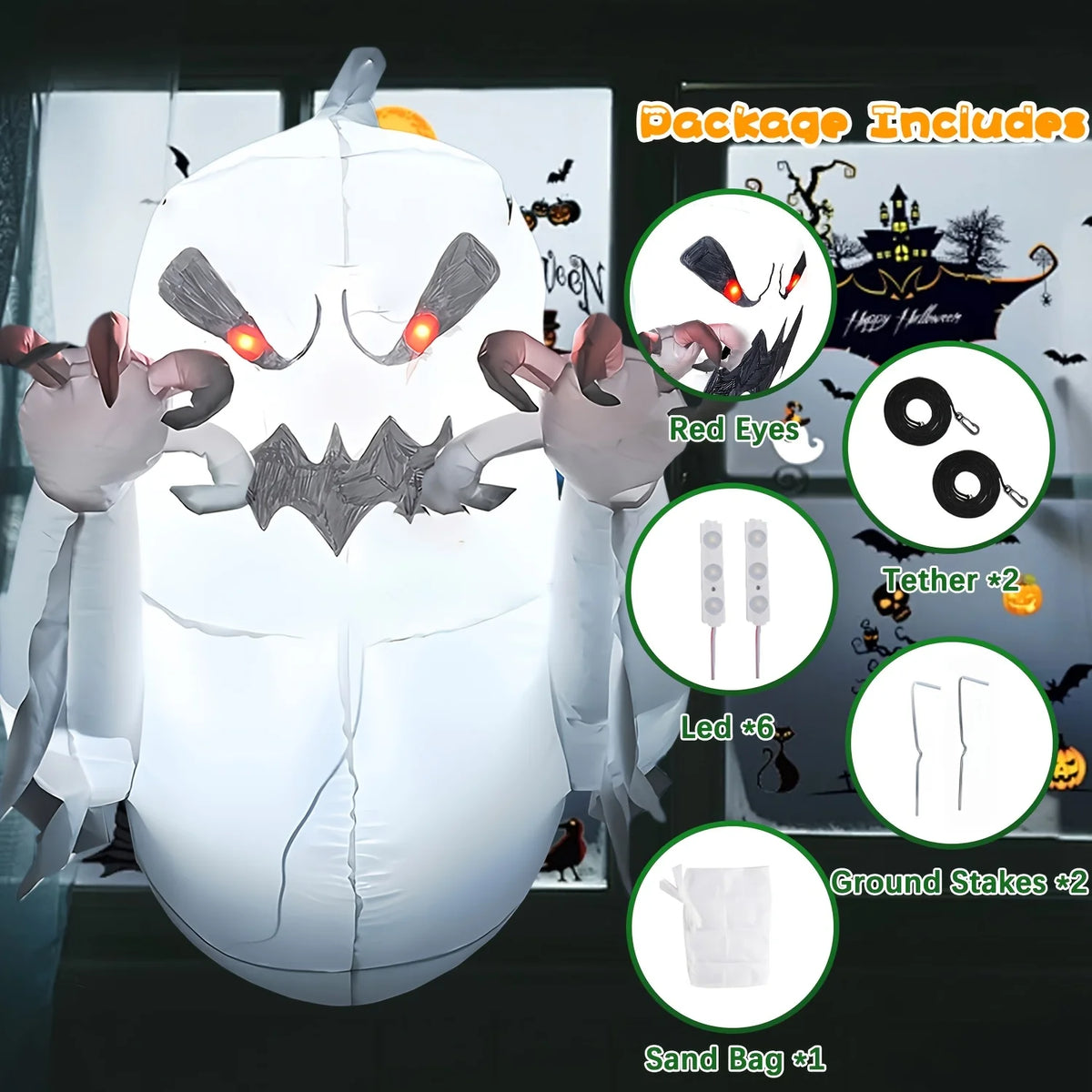 Halloween Inflatable Ghost Decoration With LED Outdoor Yard Prop