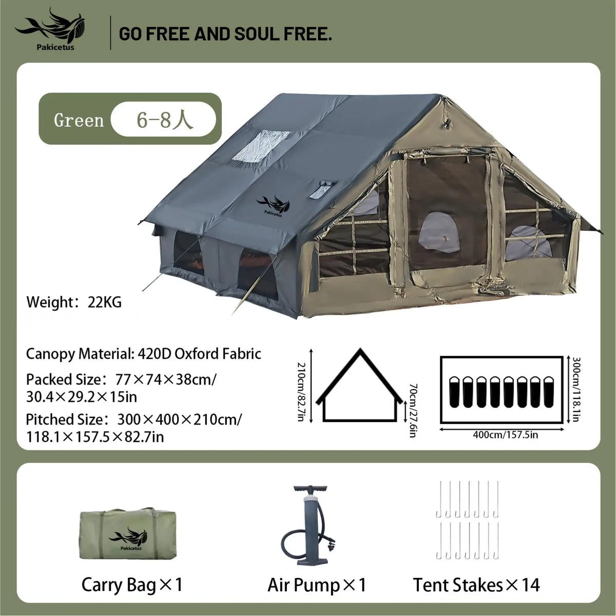 Pakicetus Quick Setup Waterproof Inflatable Camping Tent For Families