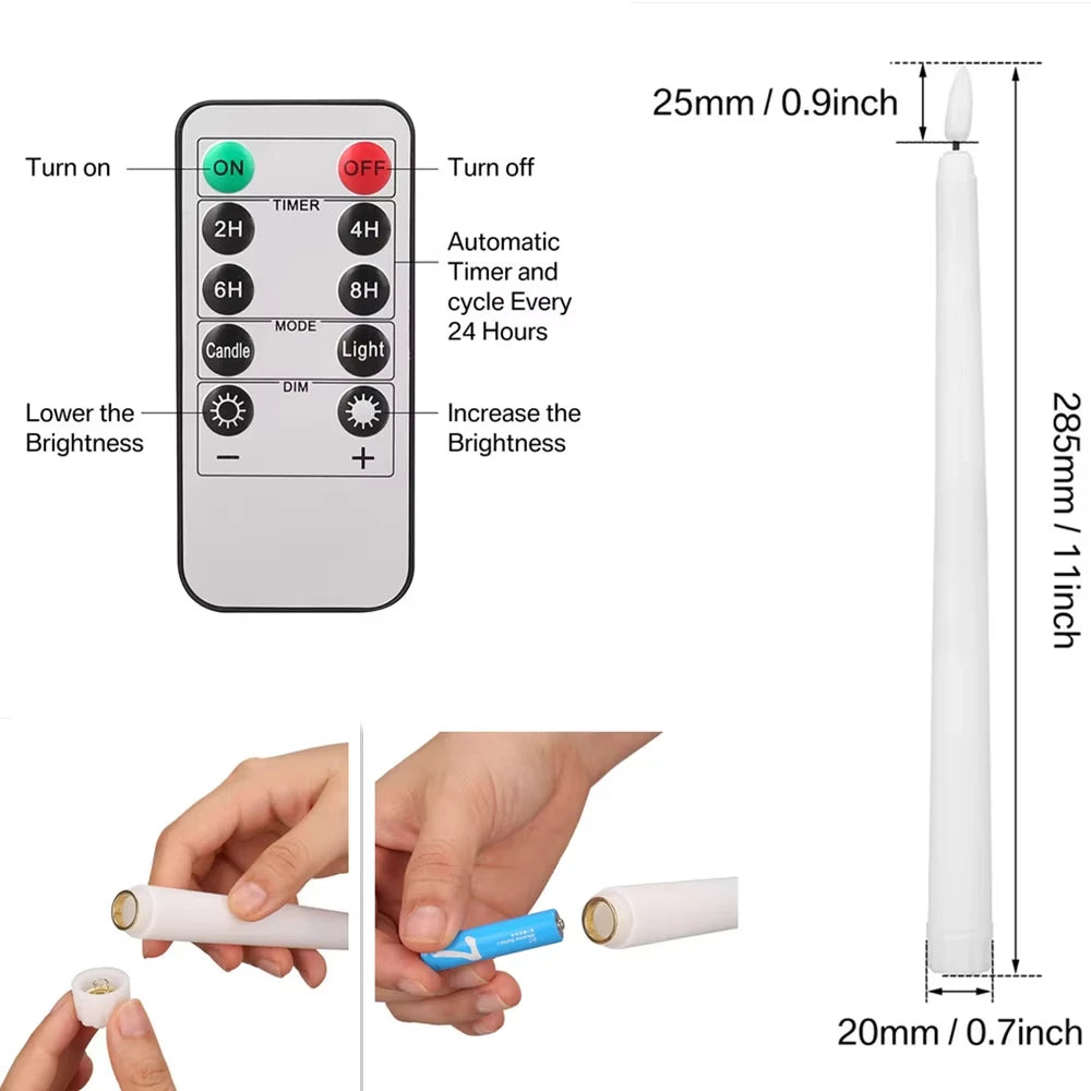 LED Flameless Taper Candles With Remote Flickering Battery Operated Decor