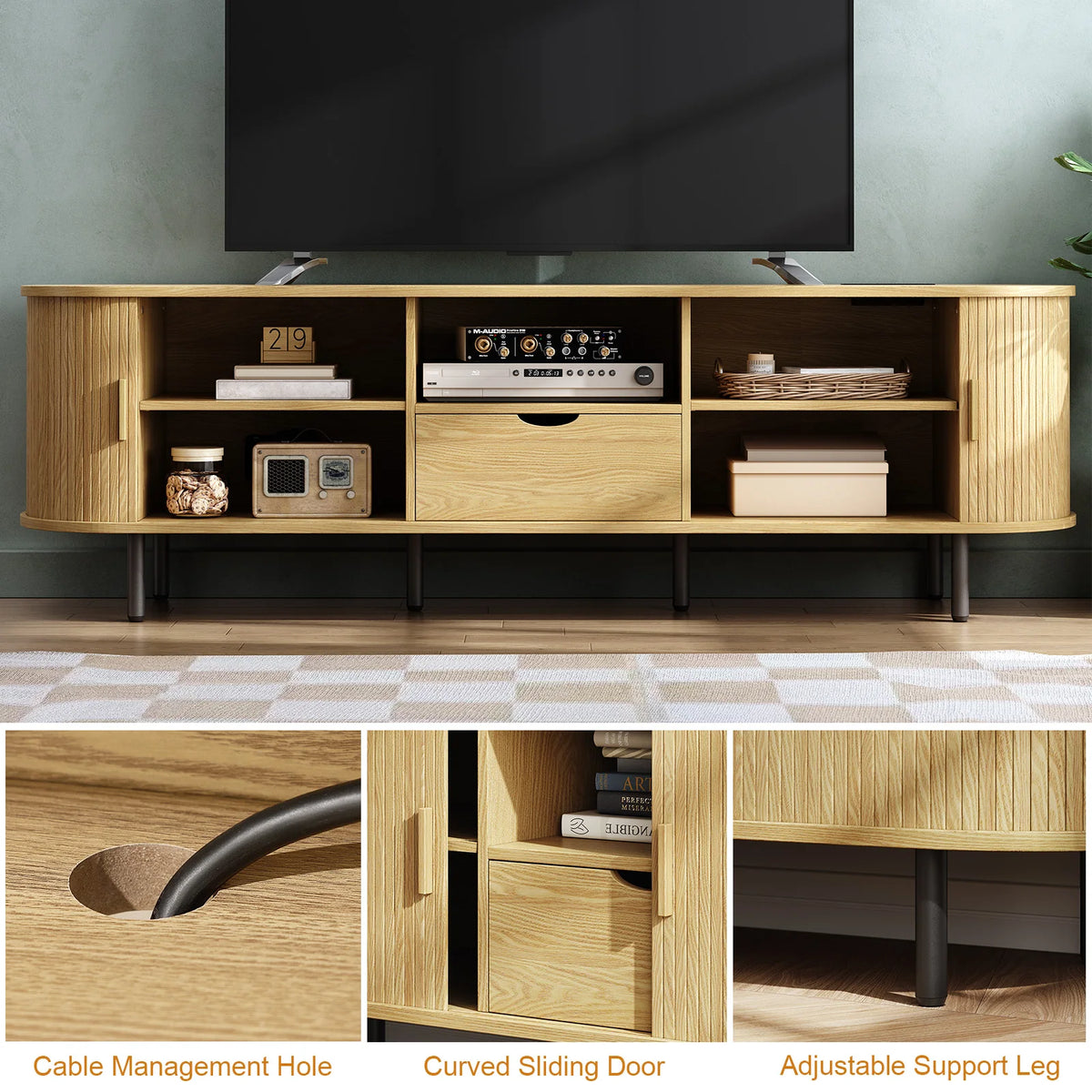 Onbrill TV Stand With Power Outlet And Adjustable Shelf