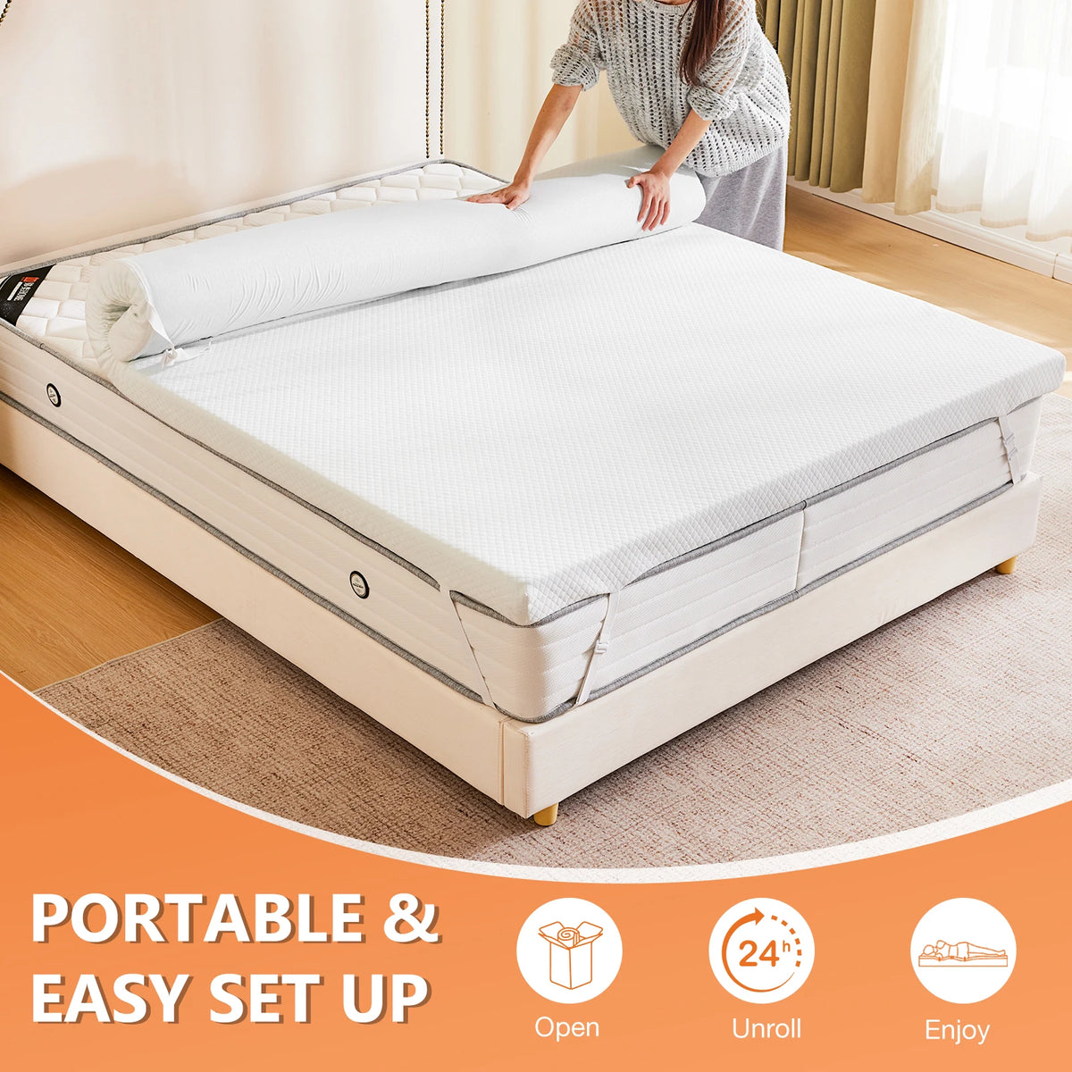 JHK Gel Memory Foam Mattress Topper With Cooling Fabric Cover