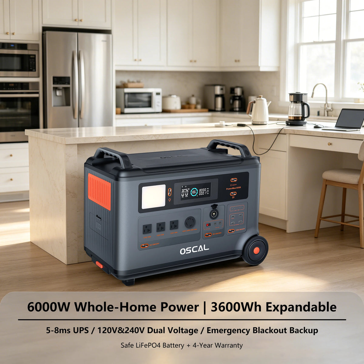 OSCAL PowerMax 6000 Portable Solar Generator With 3600Wh LiFePO4 Battery