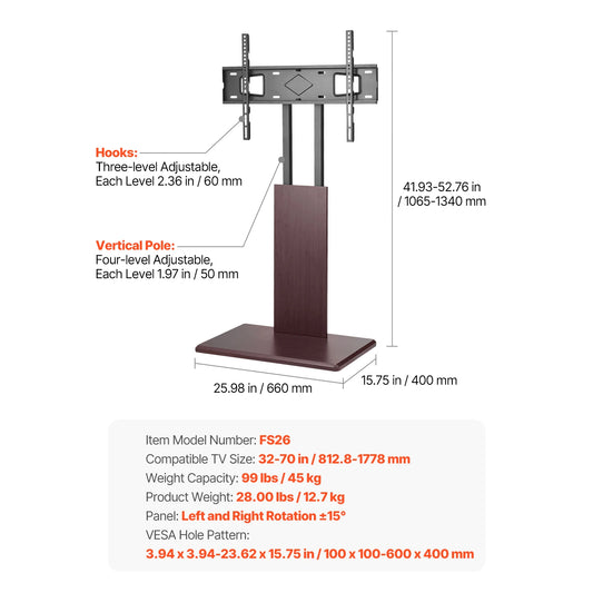 SucceBuy Height Adjustable Rolling TV Stand With Storage Tray