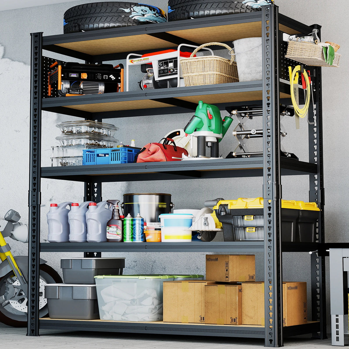 Sarenzoön Heavy Duty Adjustable Metal Shelving Unit With Pegboard