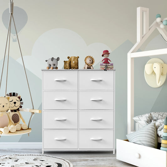 JHK Childrens Wardrobe With Eight Fabric Drawers Steel Frame Unit