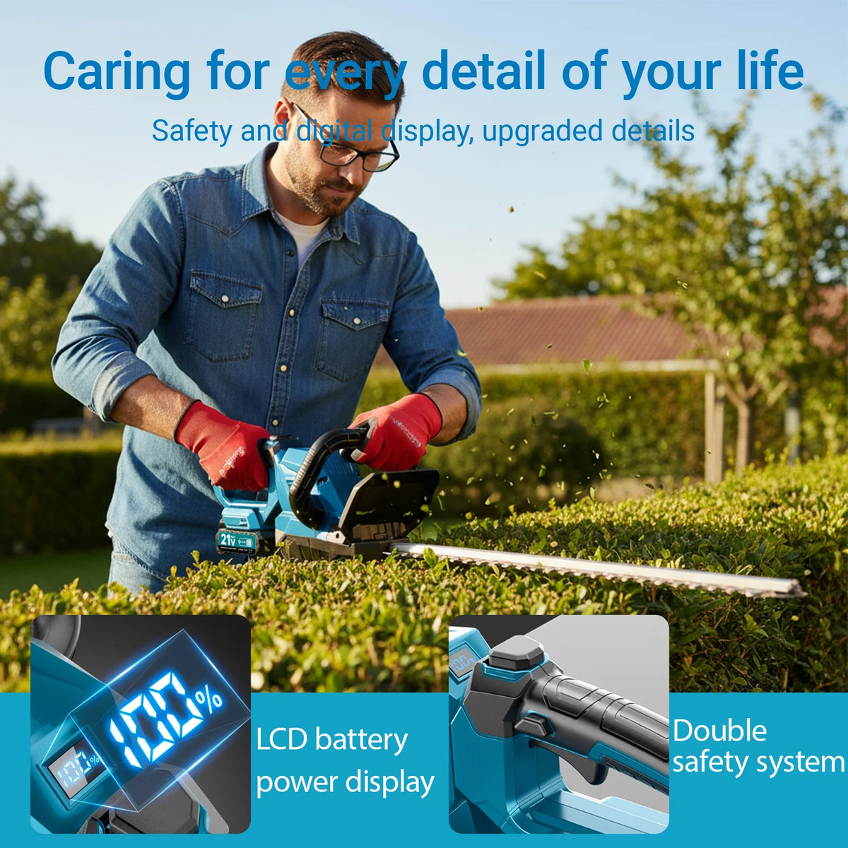 XYSD Cordless Electric Hedge Trimmer With Rotatable Head And Battery