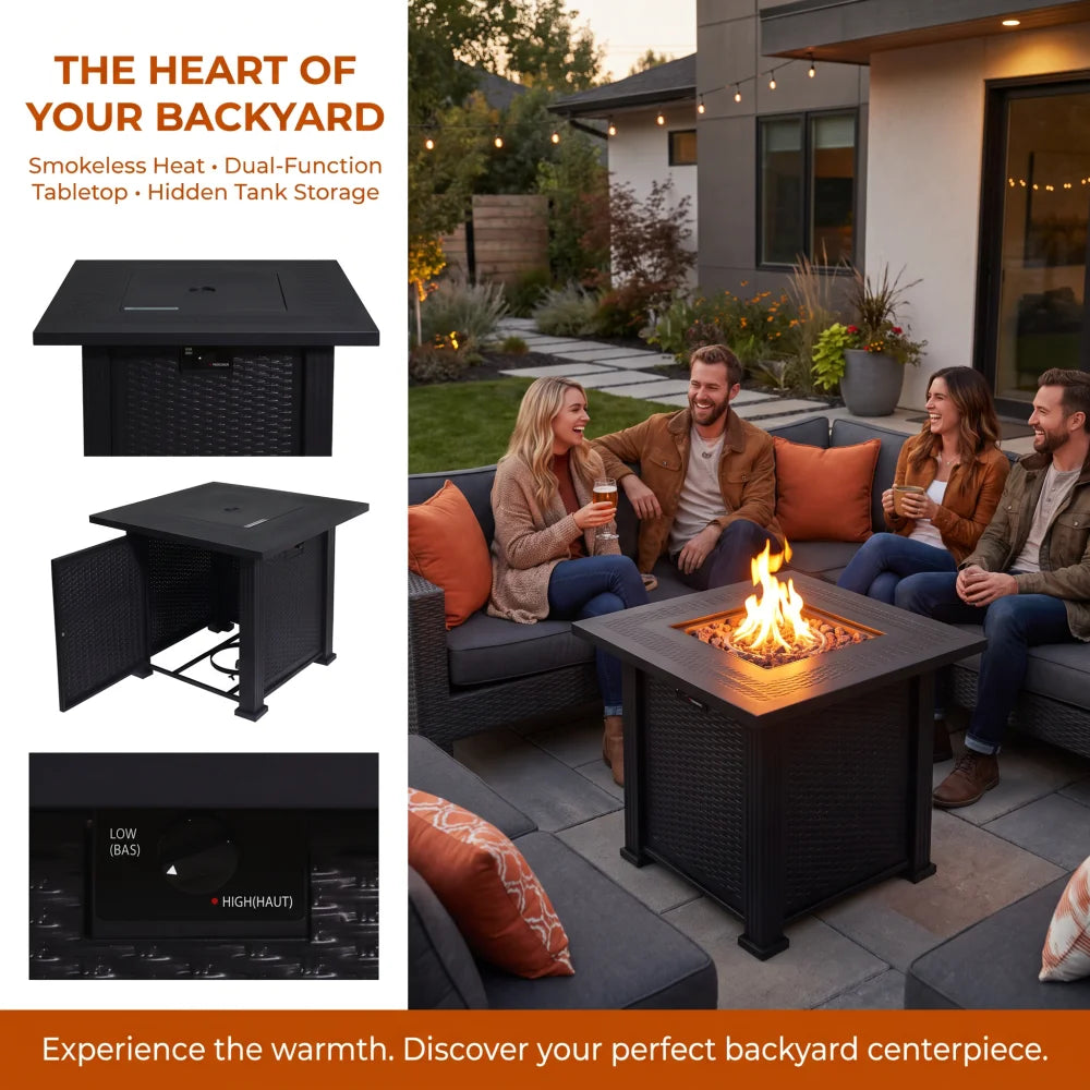Modern Outdoor Propane Fire Pit Table With Lava Stones