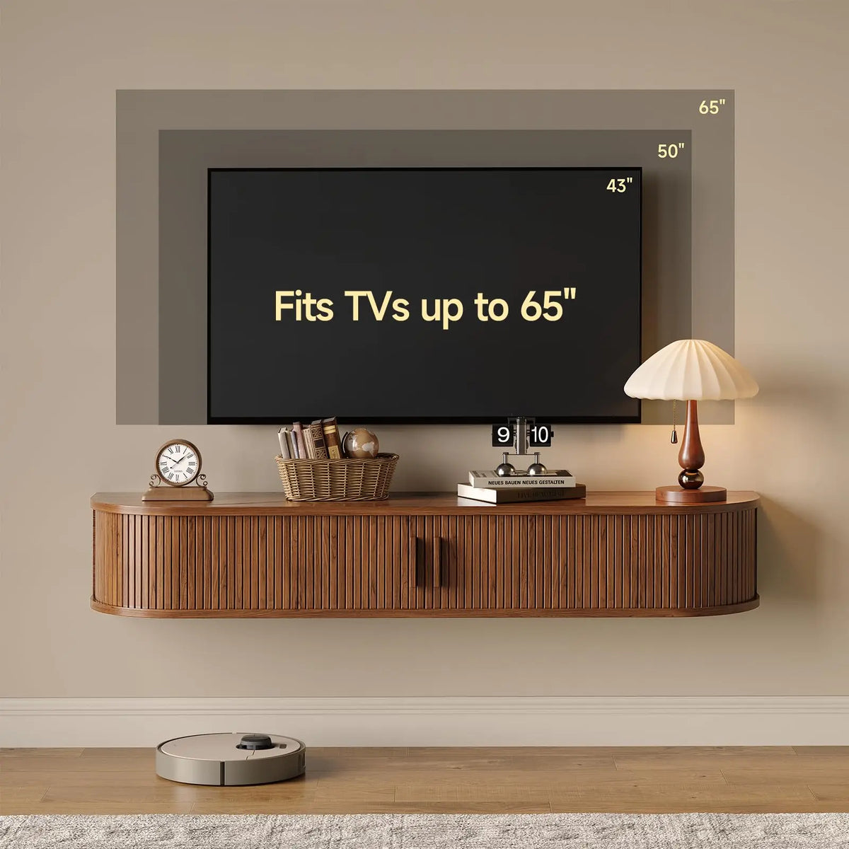 ONBRILL Mid Century Modern Floating TV Console With Power Outlets