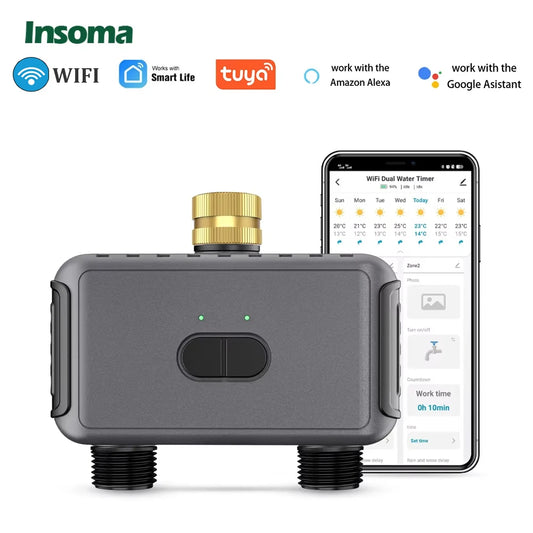 Insoma Wifi Direct Automatic Water Timer Garden Irrigation Dual Hose