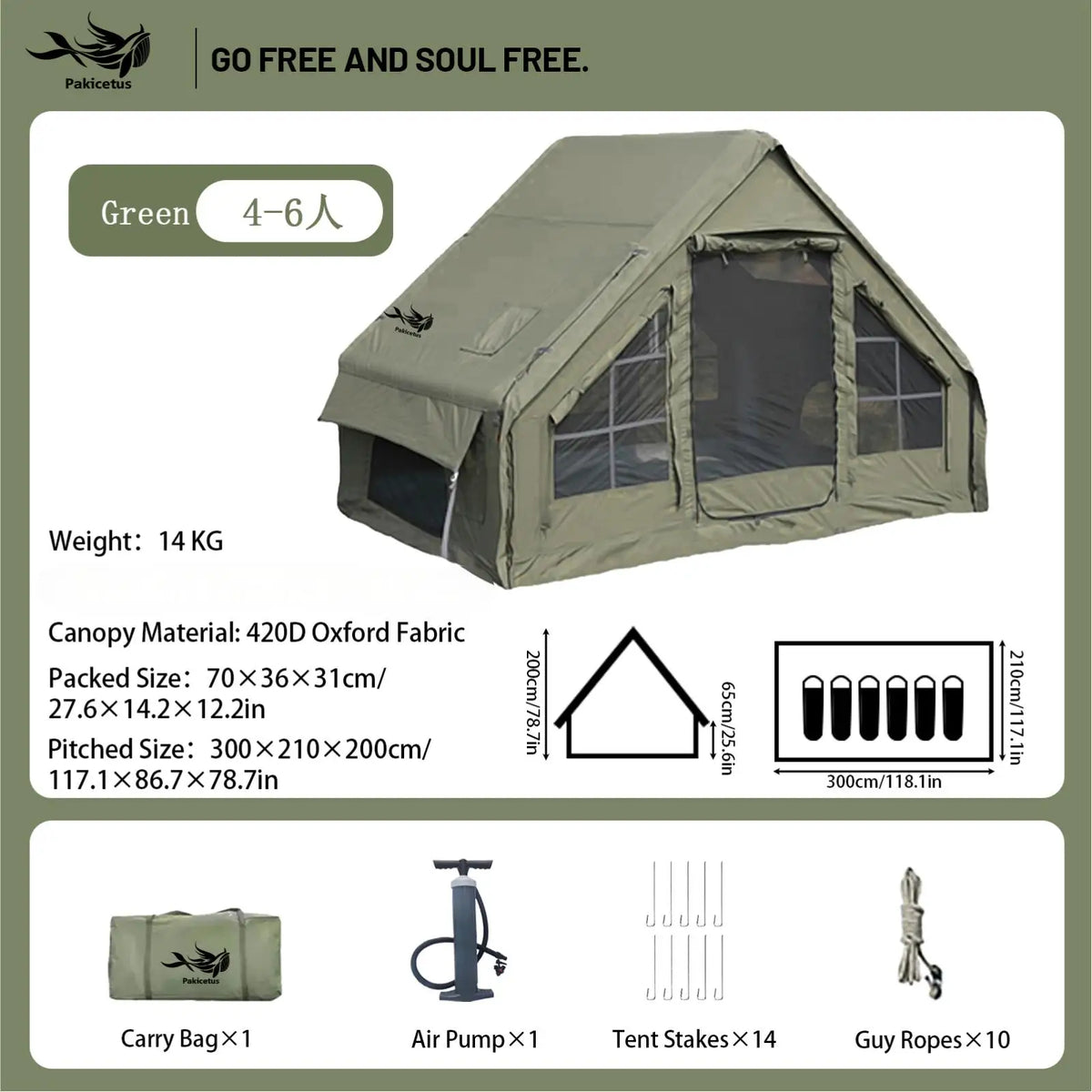 Pakicetus Quick Setup Waterproof Inflatable Camping Tent For Families
