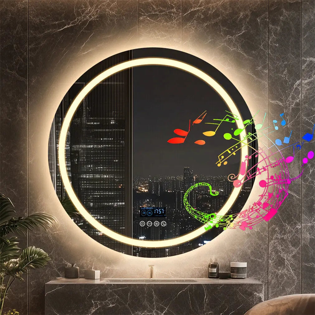 BORWART Round LED Bathroom Mirror With Bluetooth Anti Fog Lighting