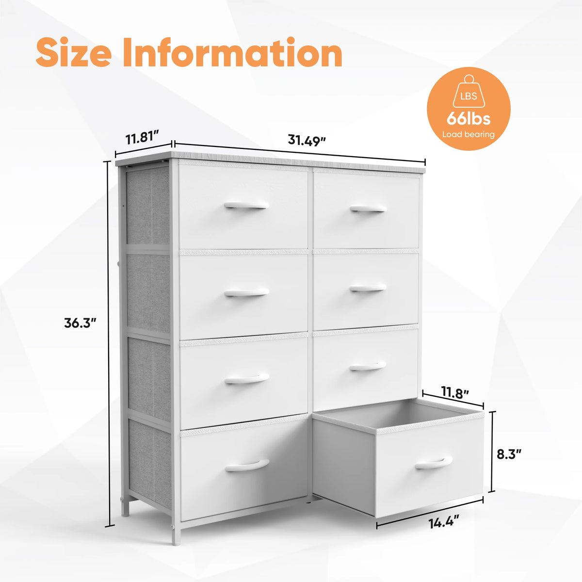 JHK Childrens Wardrobe With Eight Fabric Drawers Steel Frame Unit