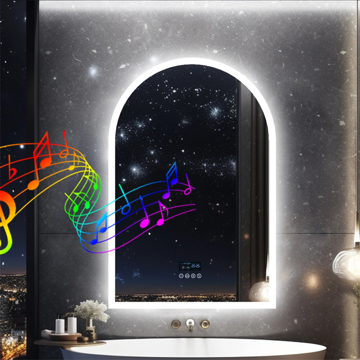 BORWART LED Arch Bathroom Mirror With Bluetooth And Anti Fog Lighting