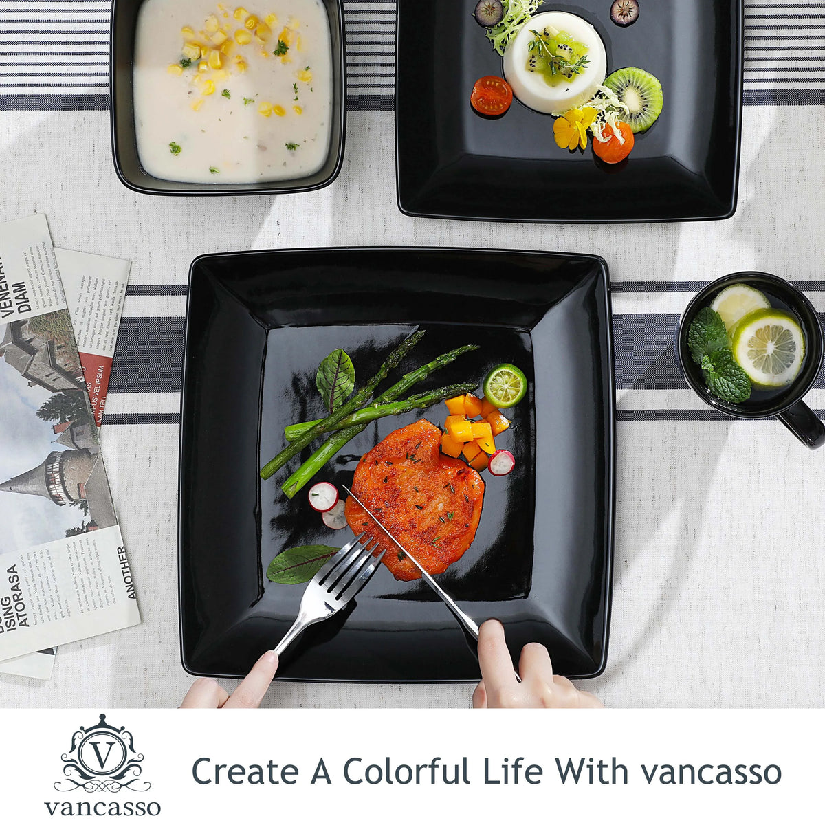 Malacasa Square Porcelain Dinnerware Set For Elegant Home Dining