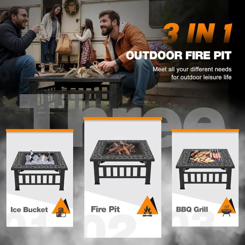 Devoko Outdoor Metal Fire Pit Table With Waterproof Cover