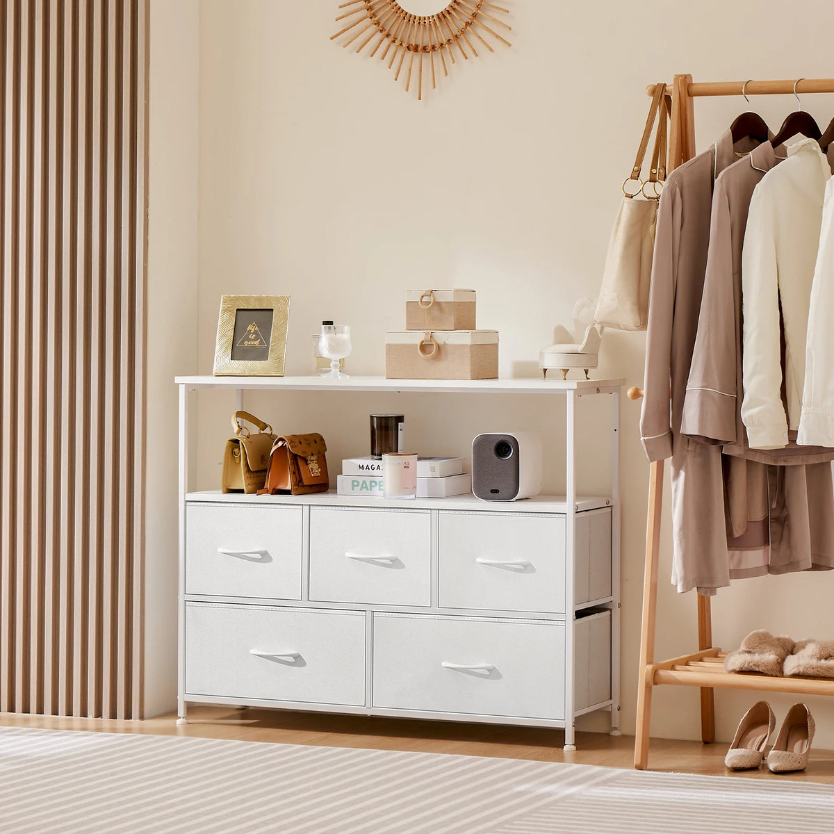 JHK Five Drawer Shoe Cabinet And TV Stand Home Organization
