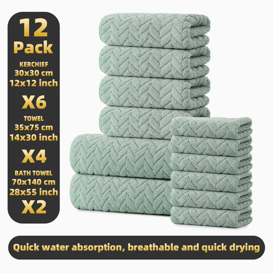 Premium 12 Piece Microfiber Bath Towel Set For Bathroom Use