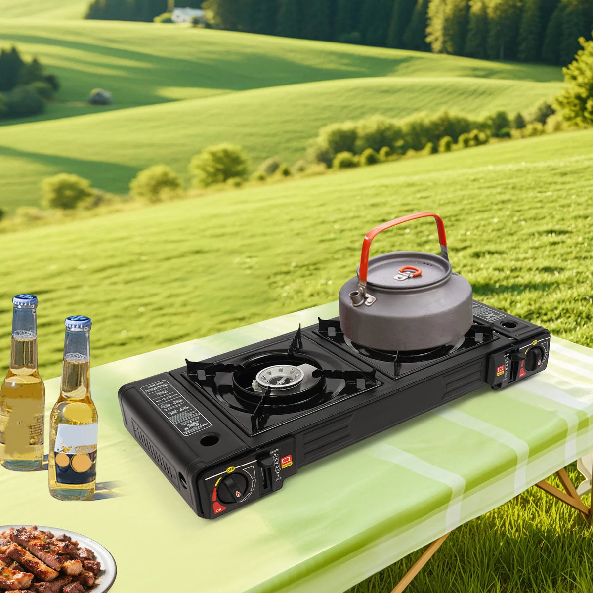 Portable Camping Gas Stove With Grill Tray And Carrying Case
