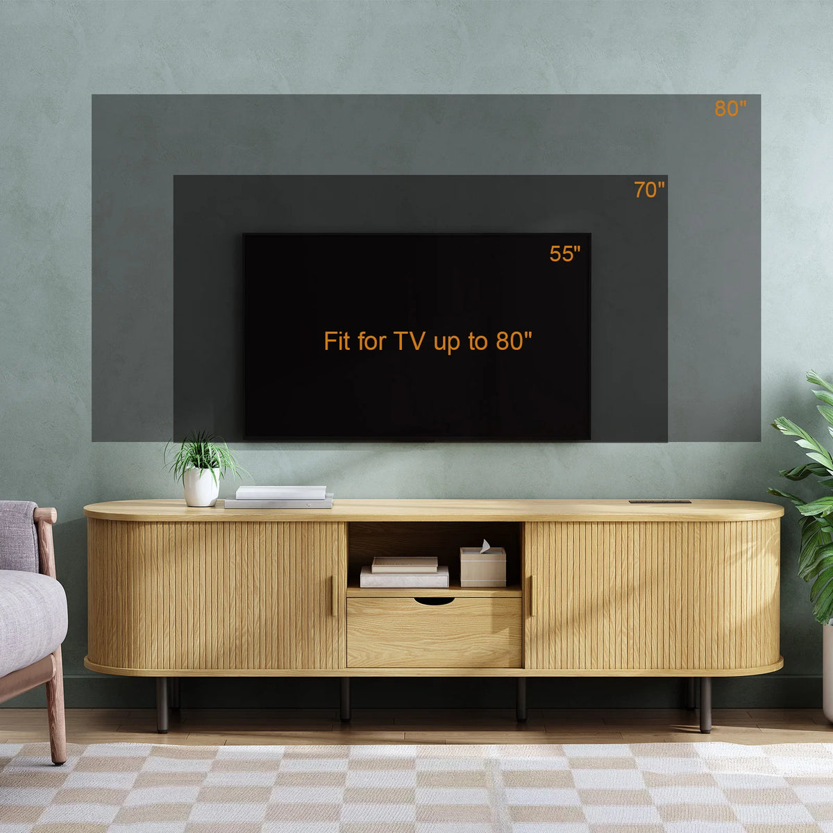 Onbrill TV Stand With Power Outlet And Adjustable Shelf
