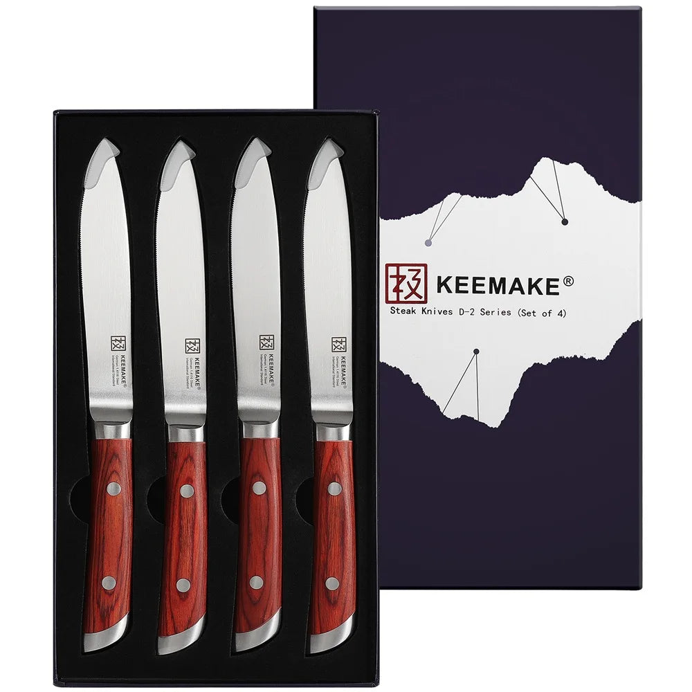 Keemake Four Piece Stainless Steel Steak Knife Set Wood Handle