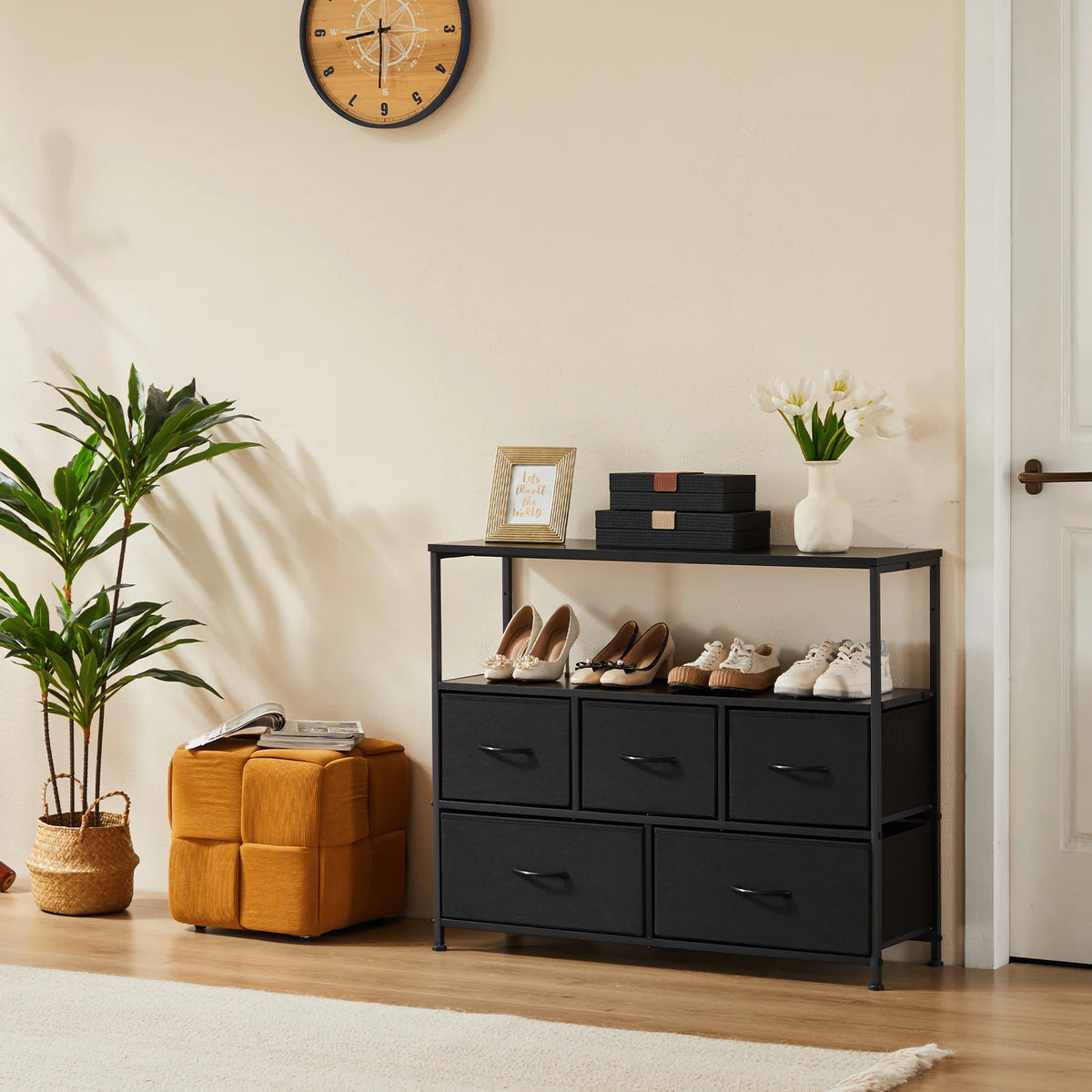 JHK Five Drawer Shoe Cabinet And TV Stand Home Organization