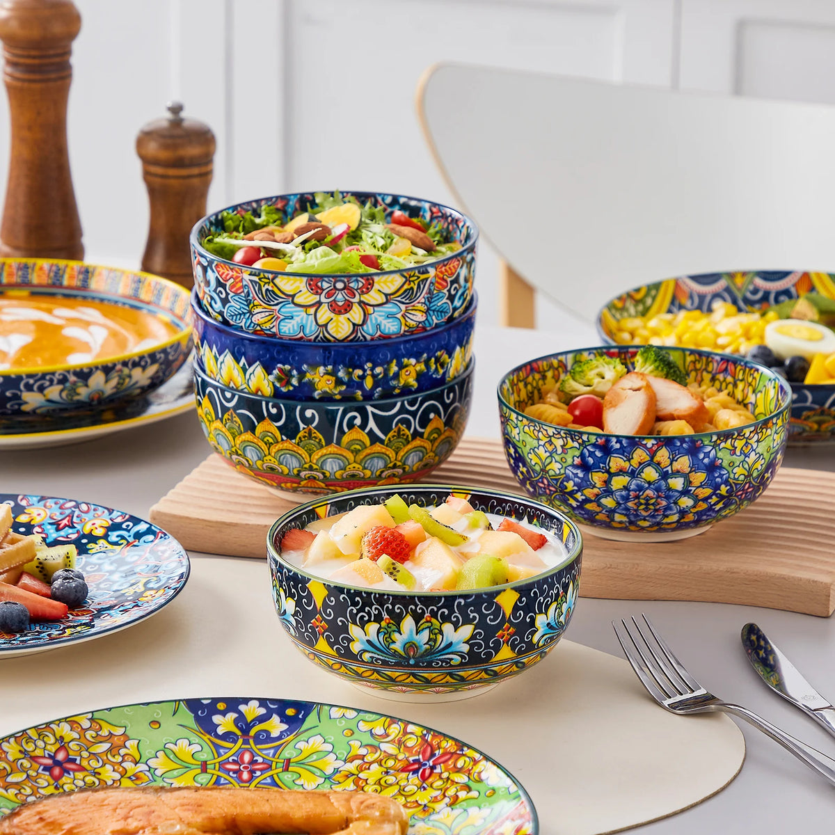 Malacasa 24 Piece Bohemian Plant Pattern Porcelain Dinnerware Set