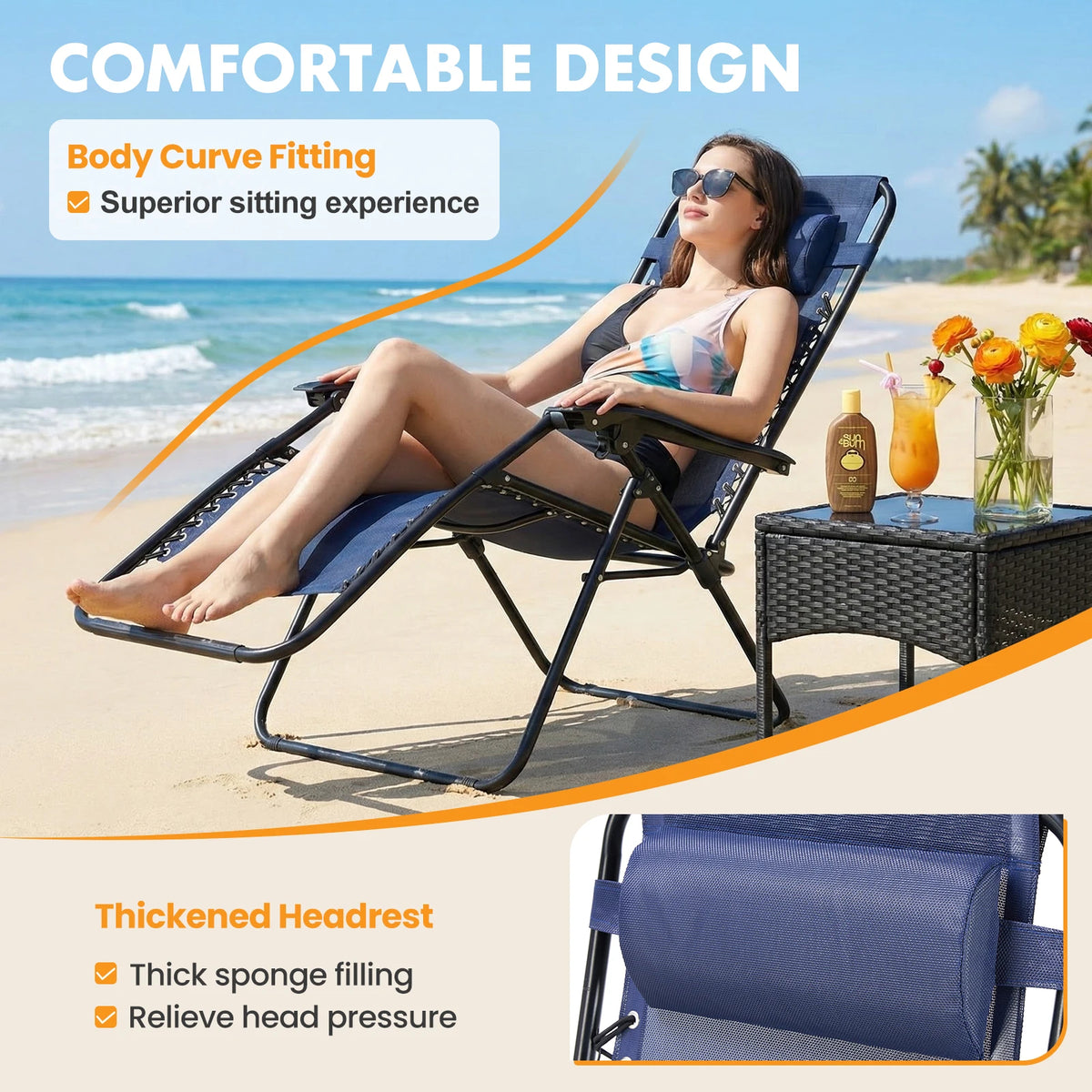 MCQ Outdoor Zero Gravity Folding Lounge Chair With Cup Holder