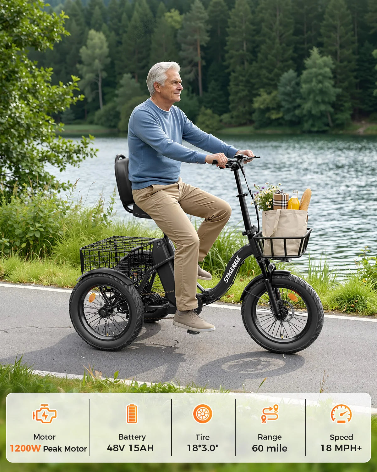 Eilleo Spacewalk Premium Folding Electric Trike For Adults