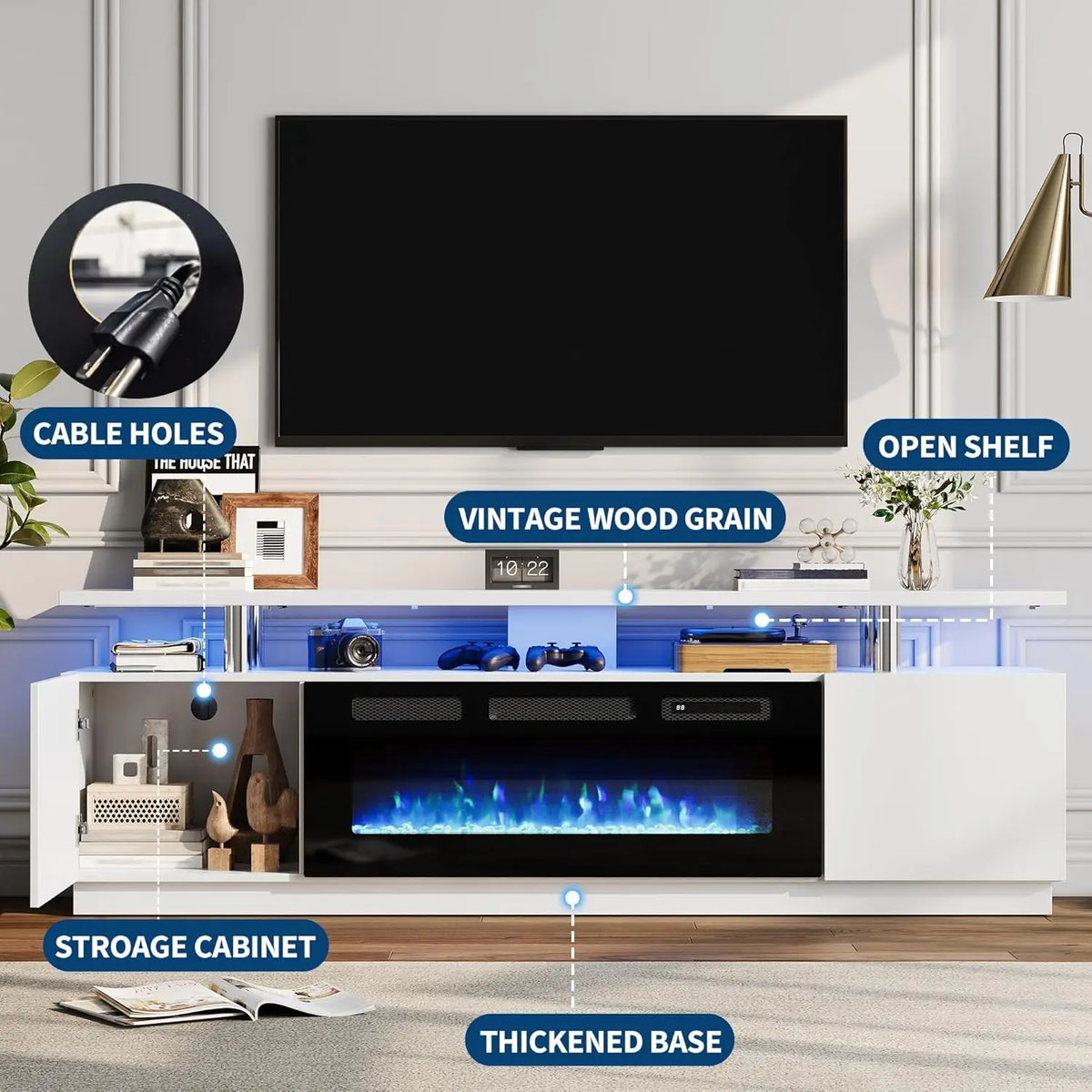 Adoolla Modern Fireplace TV Stand With Integrated Electric Heater Console