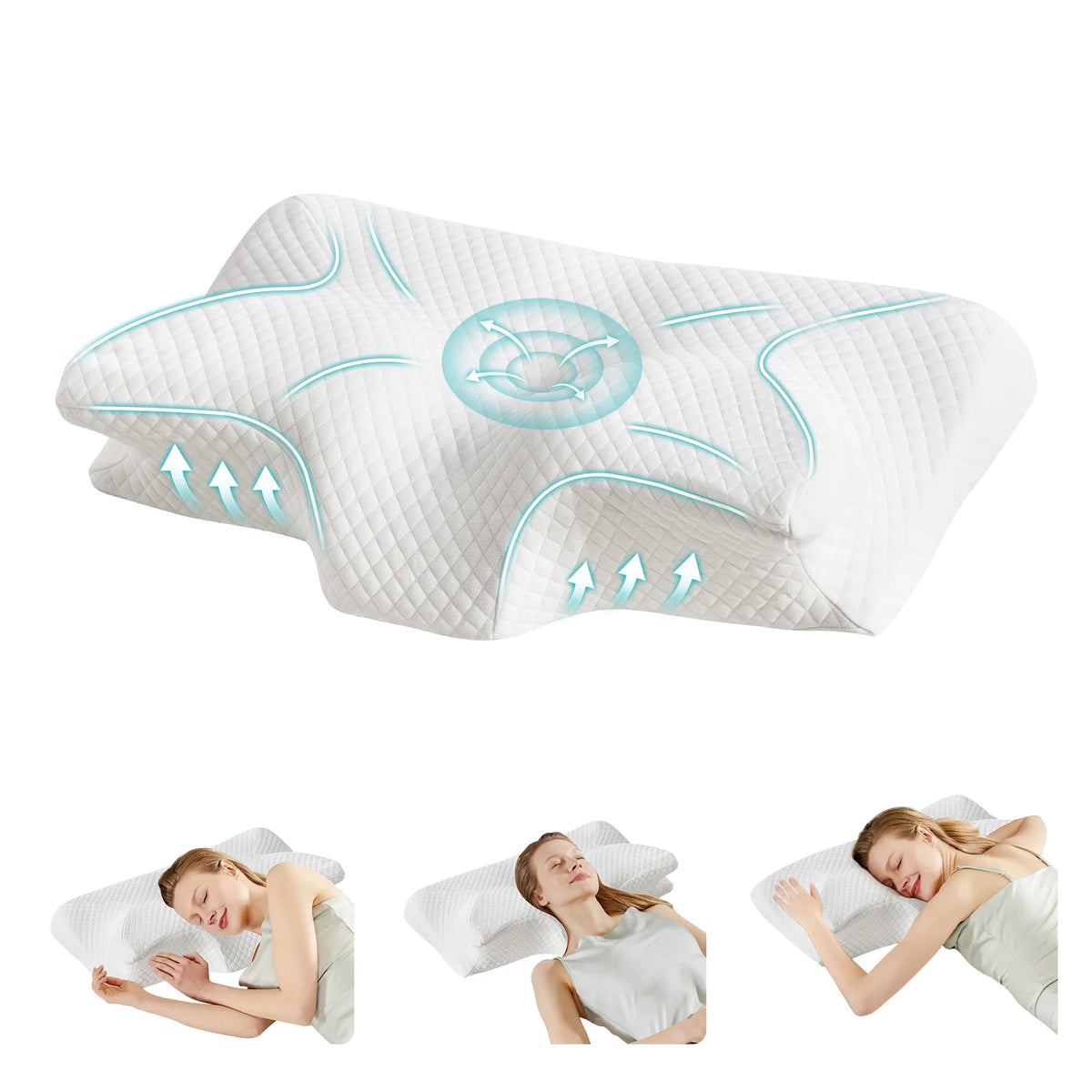 JHK Ergonomic Cervical Memory Foam Pillow With Cooling Cover