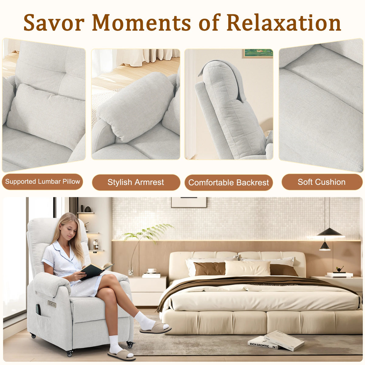 KORSER Modern Small Recliner Chair With USB Charging And Wheels