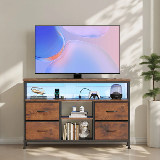 Jhk Metal Media Console Featuring Four Drawers And Led Lighting